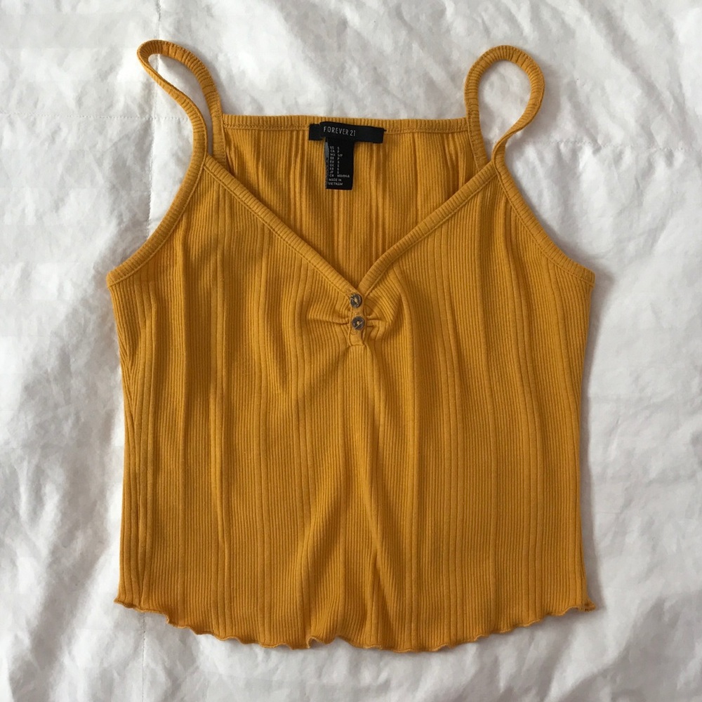 Forever 21 Ribbed Yellow Tank Top with Buttons